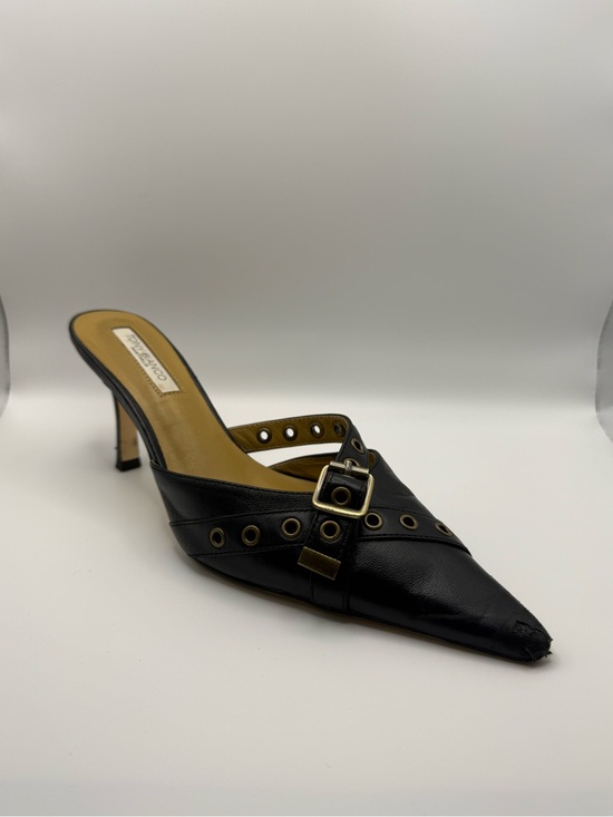 Tony Bianco Shoes - Tony Bianco Black Pointed Leather Mule with Gold Buckle